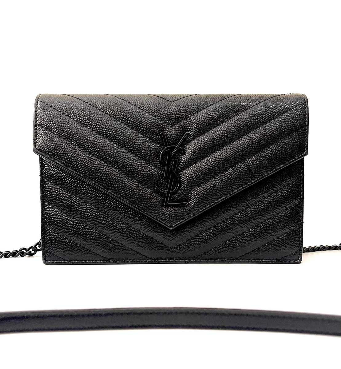 Saint Laurent Grained Leather Chain Wallet - Black