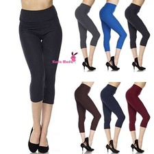 Women's 3 inch High Waistband Capri Leggings For Yoga Casual Soft Slim