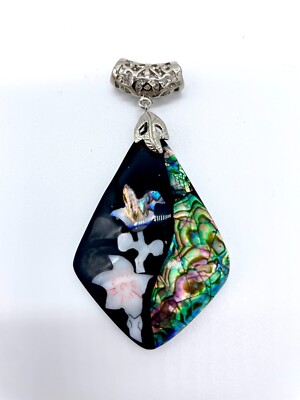 Natural Abalone Shell and Mother of Pearl Jewelry - Flower Teardrop Pendant