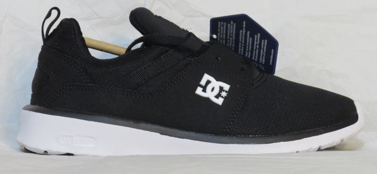 DC SHOES USA MENS SNEAKERS US 5 BLACK WHITE HEATHROW MESH STRETCH ORTHOLITE NIB