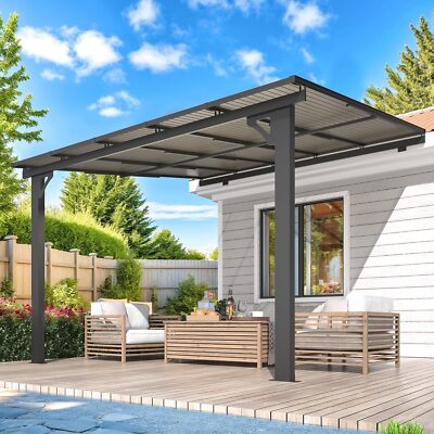 Outdoor Adjustable Height Gazebo for Patio, Large Metal Wall-Mounted Pergolas