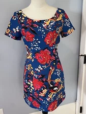 Plenty by Tracy Reece Lined Dress Colorful Floral Short Sleeve Sheath - Size 4