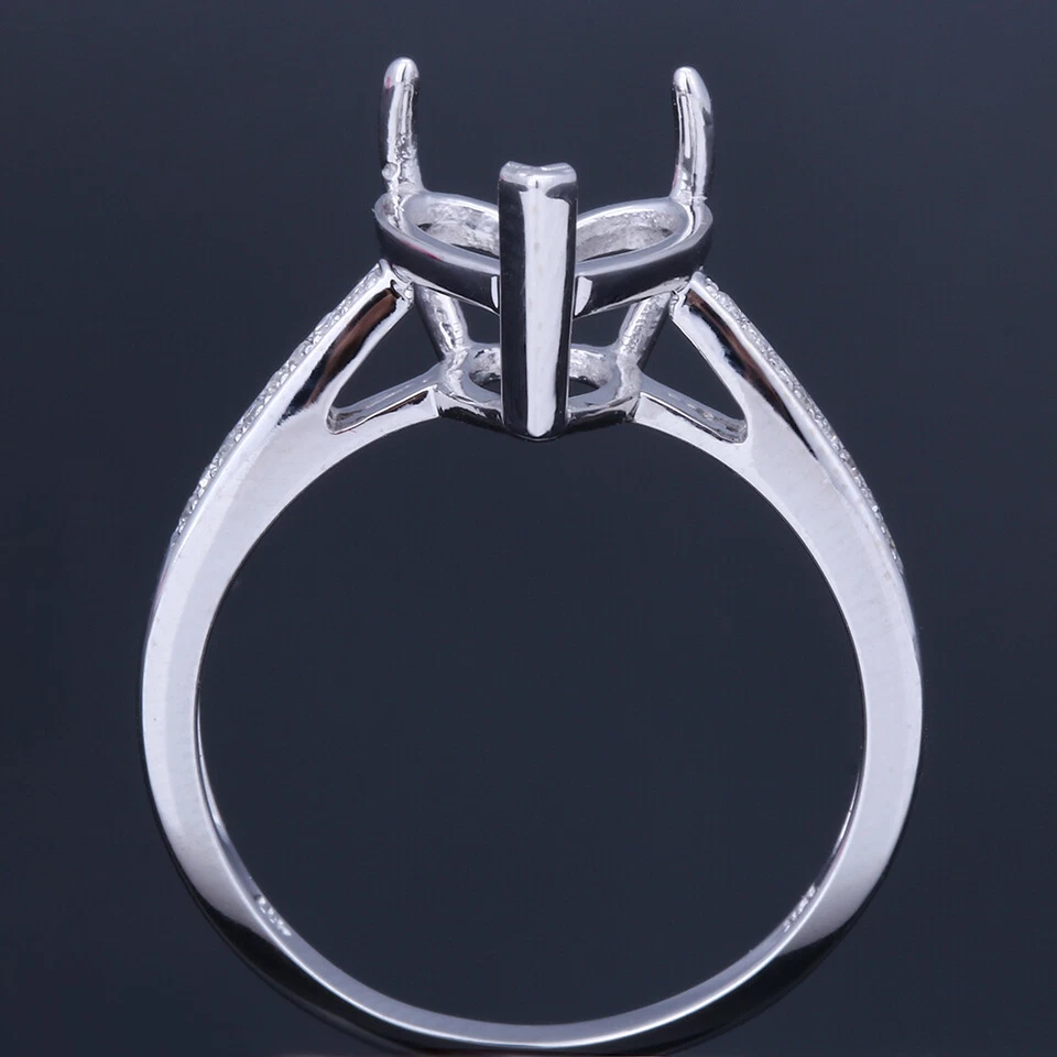 Anillo de joyería de boda de oro blanco de 14 k semi montaje diamantes reales 9x9 mm en forma de corazón Foto 3 de 4