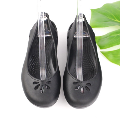 CROCS Womens Taylor Slingback Flat Size 7 Black Rubber SlipOn Ballet Shoe Cutout