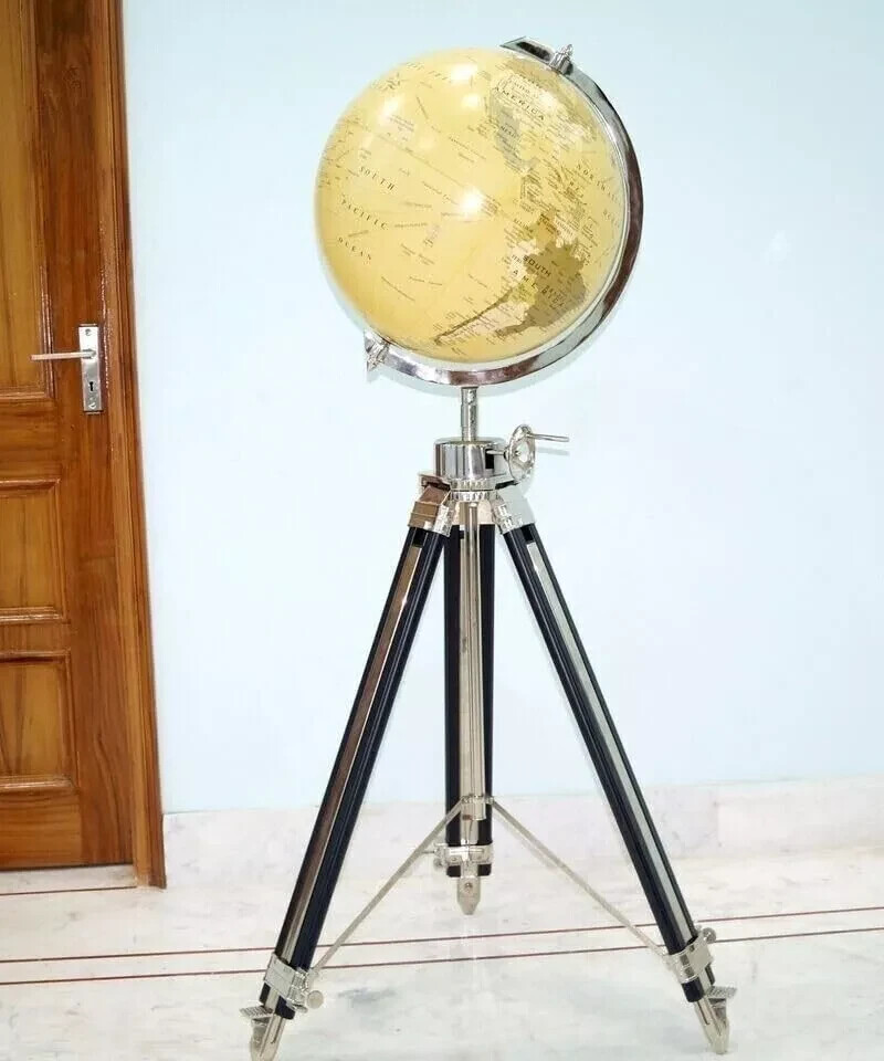 Timeless Exploration Antique World Globe With Tripod Stand Home Deocr