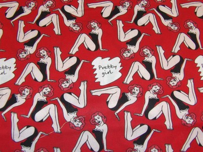Pretty Girls on Red Cotton Fabric MDG bty