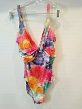 Vintage Rose Marie Slimming One-Piece Swimsuit Floral Size 16