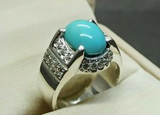 Natural 5 Ct Neshapuri Feroza Sterling Silver 925 Handmade Turquoise Women Ring