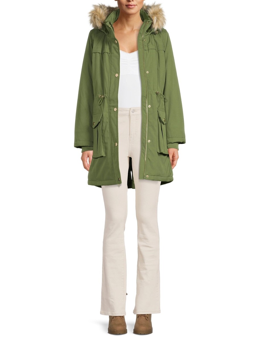 New Time and Tru Women's Heavyweight Anorak Coat with Hood Green M