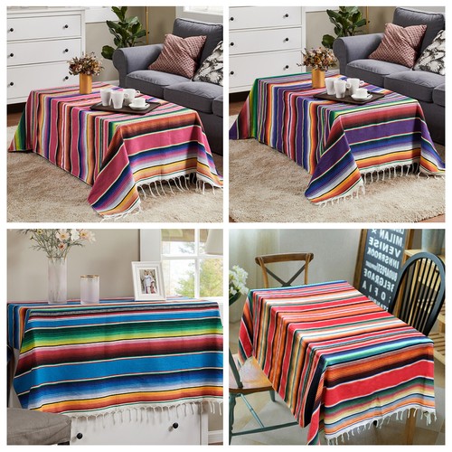Mexican Sarape Blanket Hand Woven Tablecloth Blue Petrol Boho Table Decoration