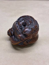 Dragon Netsuke Wood Carving 1.6 inch Japanese KIMONO INRO Ojime