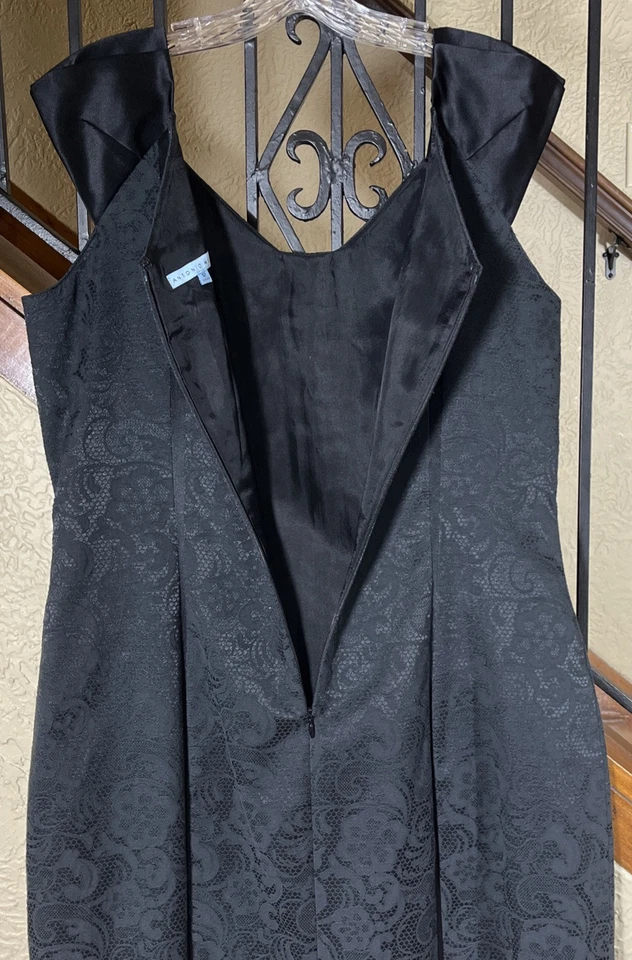 Antonio Melani Black Textured Floral With Silk Shoulders Lined Dress Women’s 12 - Image 4 of 4