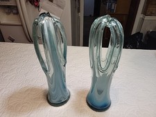 2 Mid Century Murano Art Glass Hand Blown Fused/Folded Stretch Swung Vase 11.75