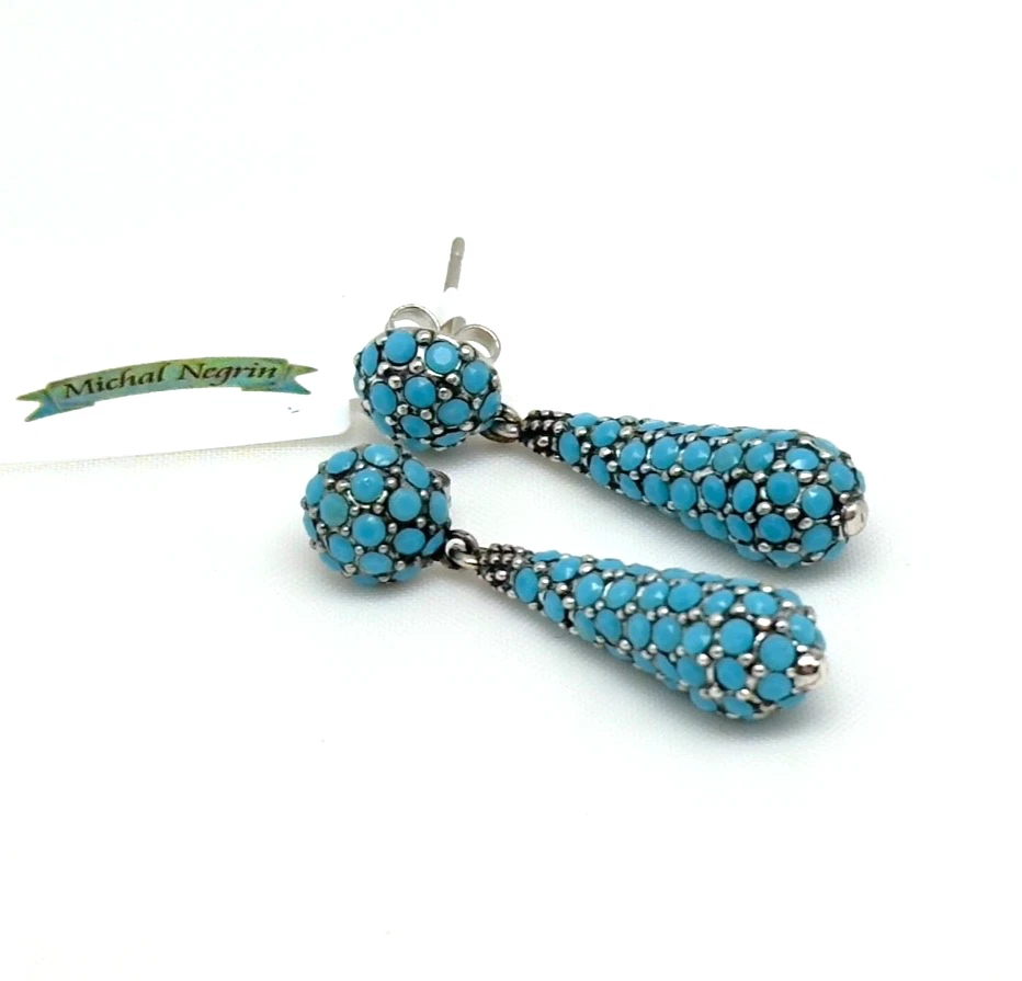 Preciosos pendientes de cristal firmados de plata 925 de Michal Negrin. Foto 4 de 4