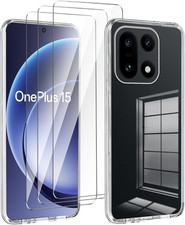Case For OnePlus 15 Clear Silicone Gel Phone Cover +Glass Screen Protector
