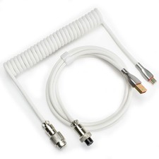 1.5M White Braided Coiled TypeC to USBA Keyboard Cable Aviator Plug Set