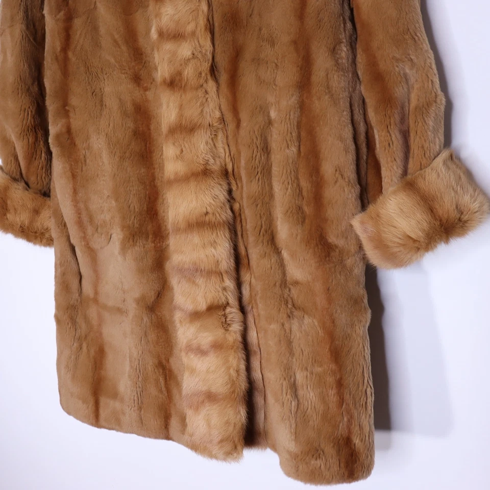 Vtg 90s Y2k Dyed Mink Fur Knee Length Reversible Driving Coat Tan Women's S/M - Image 3 of 4