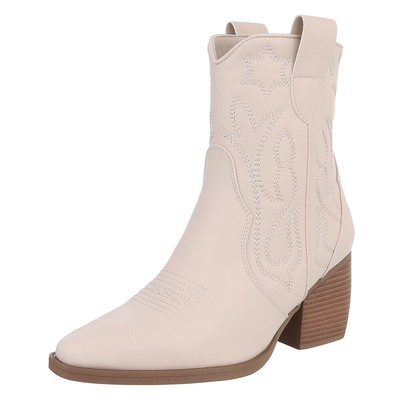 Distressed Look Ladies Cowboy Boots with Zip Ital Design 9586 in Beige