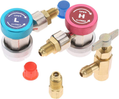 R134A Quick Coupler Adapter with Self-Sealing Can Tap Valve Kit, Adjustable R134