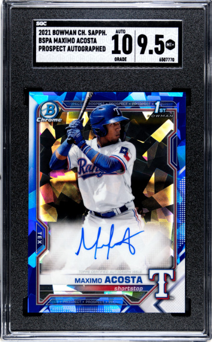 Maximo Acosta 2021 Bowman Chrome Sapphire #BSPA-MAC Auto SGC 9.5