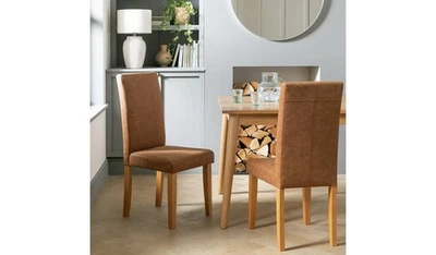 Pair of Faux Leather Dining Chair Tan Comfort Kitchen Furniture - Image 1 of 4