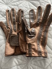 Vtg Ladies Leather Stretch Driving Gloves Brown and Dk Brown Med