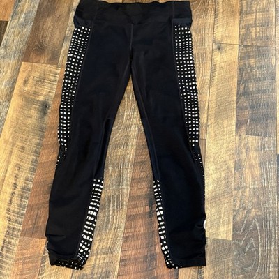 Athleta Black Reflective Print Compression Medium Zip Pocket Draw String Waist M