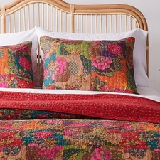 Global Trends Josie 100% Cotton Kantha Quilted Pillow Sham, Standard 20" x 26"
