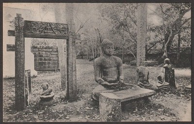 (BL) Ceylon Statue of Buddha and Ancient Carvings on Stone unused Postcard
