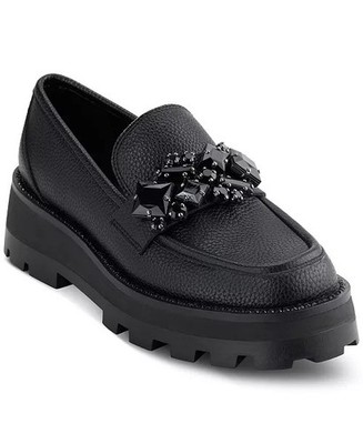 Karl Lagerfeld Women's Marcia Black Embellished Lug Sole Loafers - NWOB - Sz 9