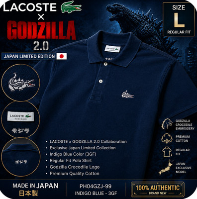 新品LACOSTE × GODZILLA 2.0 ポロシャツ　Mインディゴブルー LACOSTE x GODZILLA 2.0 Polo Shirt Indigo Blue Japan Limited