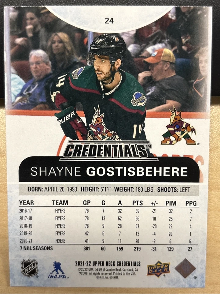 2021-22 21/22 Upper Deck Credentials #24 Shayne Gostisbehere Arizona Coyotes - Image 2 of 2