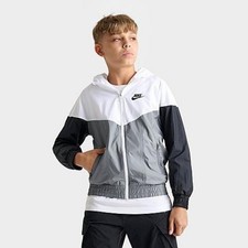 Nike Windrunner Boys Hooded Full Zip Jacket Gray White Black Size Large L