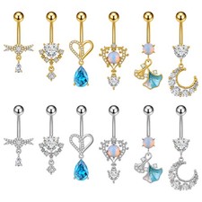 6pcs Belly Button Rings for Women Dangle CZ Opal Navel Rings Body Piercing 14G