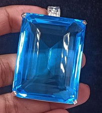 260 Ct Natural Blue Aquamarine IGL Emerald Cut Pendant 925 Sterling Silver 6FHB