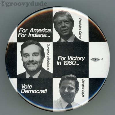 1980 Jimmy Carter Hillenbrand Bayh Indiana Trigate 3'' Cello Campaign Pinback