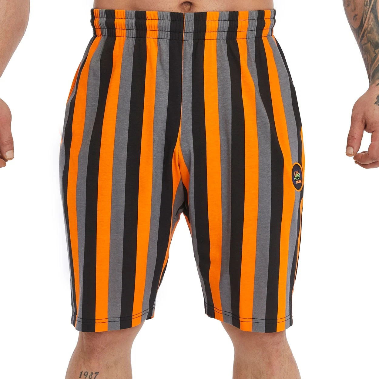 BGSM Men Shorts Capri Bermuda Gym Pants Sports Bodybuilding Bulldog 1516-ORANGE