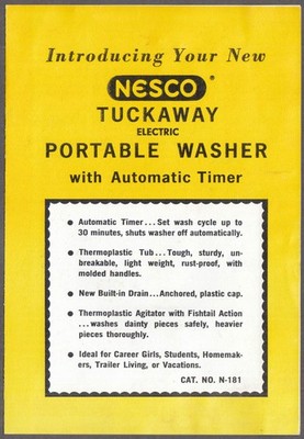Nesco Tuckaway Electric Portable Clothes Washer Instructions folder 1954