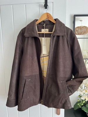 Camel Active Men's Brown Textured Leather Bomber Jacket Size 52 NWT