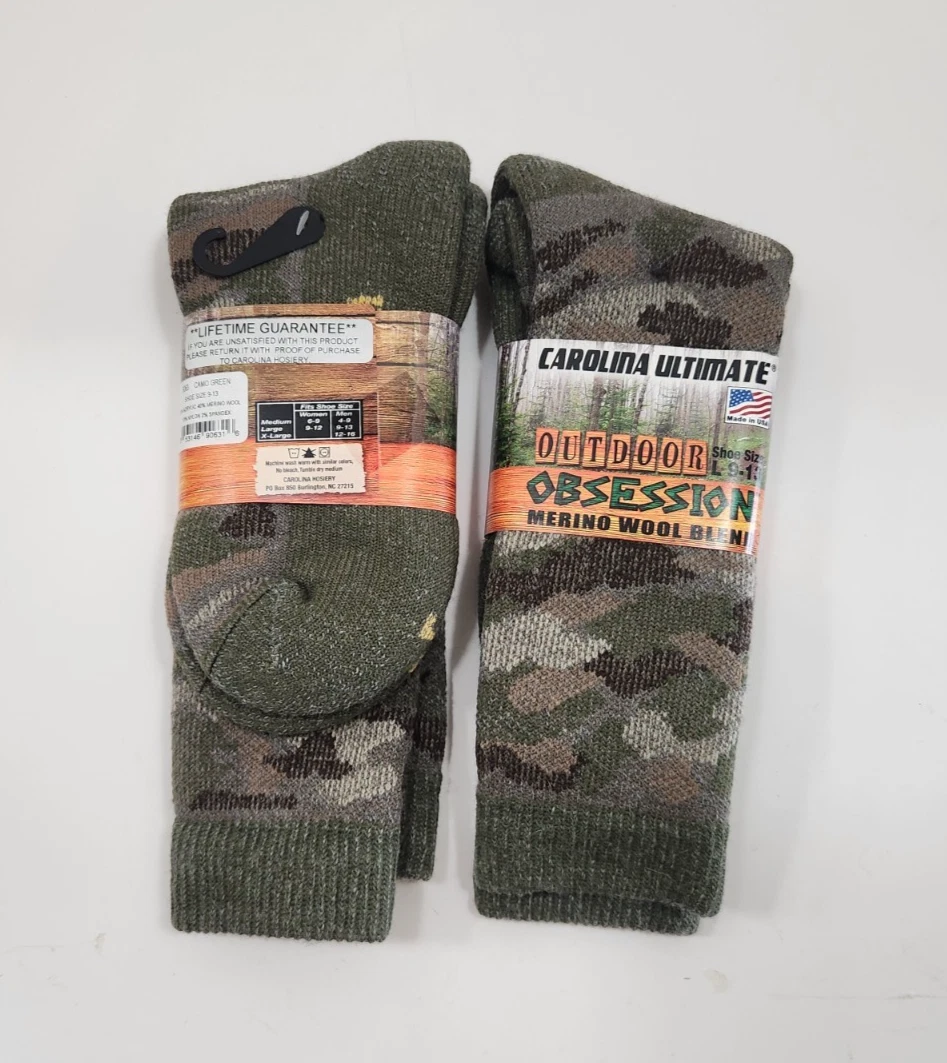 NWT Carolina Ultimate Men's Camo Merino Wool Blend Boot Socks 2 Pair SZ LRG 9-13