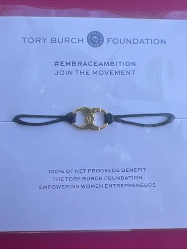 Bracciale Tory Burch Foundation Abbraccio Ambizione Nero con Accento Logo Tono Oro