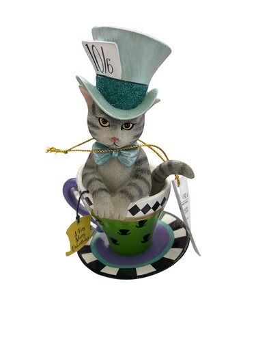 Disney Alice in Wonderland Purr-fectly Mad Cat-In-A-Teacup Figurine Hamilton - Picture 2 of 9