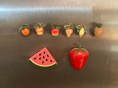 vintage fruit magnets pineapple watermelon strawberries apples Fridge Magnets