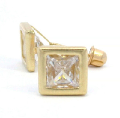 Tioneer 6mm Princess Bezel 14k Yellow Gold Screw Back Earrings