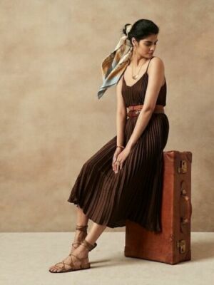 Banana Republic L Satin Pleated Midi Dress Large (12 14) Gold Ochre #700315  NWT | eBay