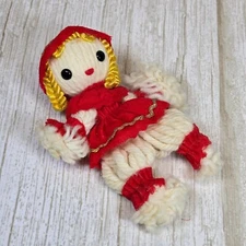 Vintage Japan Handmade Yarn Doll In Red Dress Cute Red riding hood Rag doll