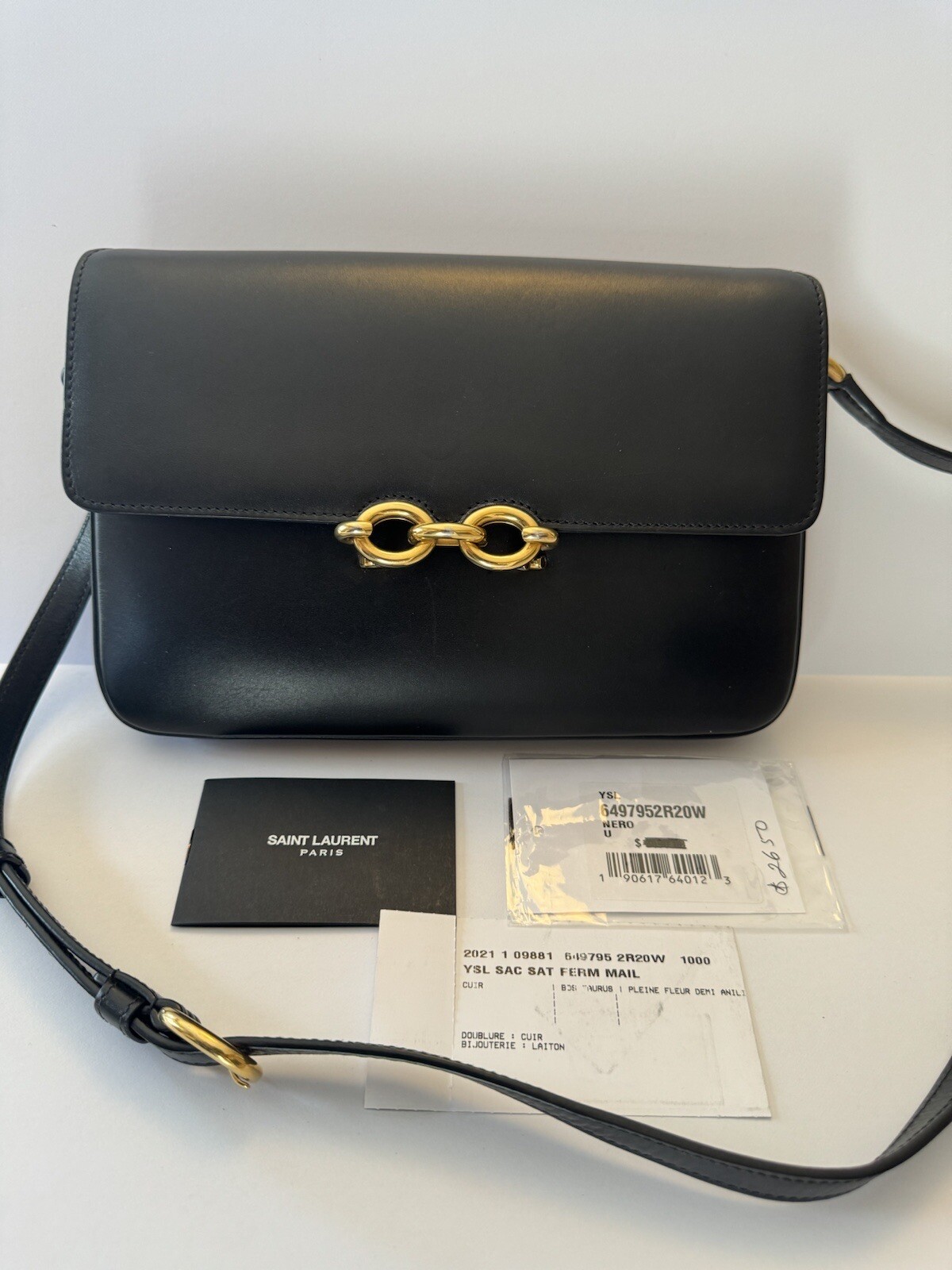 Borsa a tracolla Saint Laurent YSL Le Maillon in pelle nera $ 3100 prezzo al pubblico