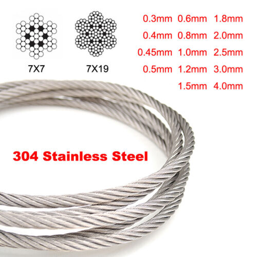 Stainless Steel 304 Wire Rope Cable Rigging 0.5mm 0.6mm 0.8mm 1.0mm 1.2mm - 20mm - Afbeelding 1 van 26