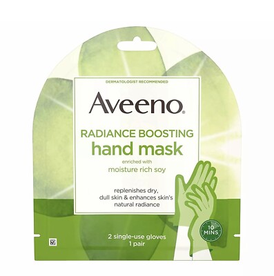 AVEENO RADIANCE BOOSTING HAND MASK NEW POUCH SINGLE USE w/GLOVES DRY SKIN SOY