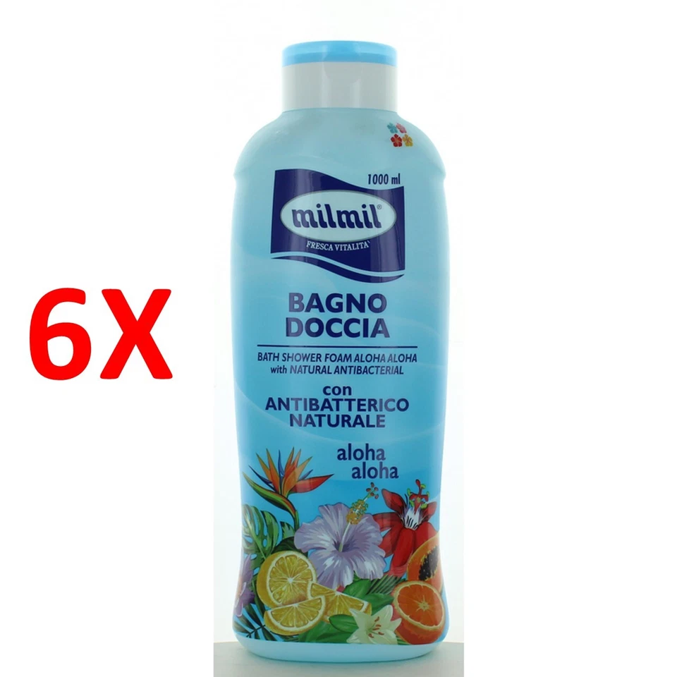 MILMIL 6 x Mil Mil Duschbad Aloha Aloha mit natürlichen antibakteriellen 1000 ml